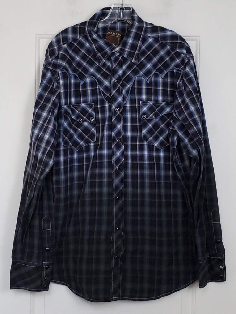 Roper Mens Wear the West Ombre Plaid Brushpopper Shirt - Size XL - EUC